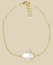 Load image into Gallery viewer, Mother of Pearl Clover Bracelet with Crystals Gold
