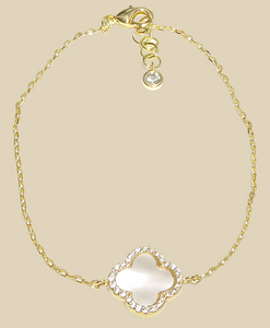 Mother of Pearl Clover Bracelet with Crystals Gold