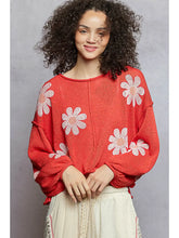 Load image into Gallery viewer, Coral with Daisies Crocheted Sweater
