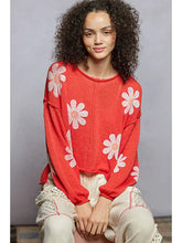 Load image into Gallery viewer, Coral with Daisies Crocheted Sweater
