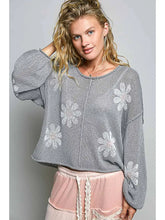 Load image into Gallery viewer, Gray with Daisies Crochet Knit Top
