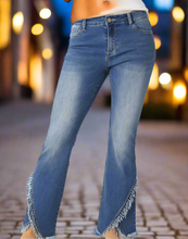 Load image into Gallery viewer, EverStretch Flare with Crossover Fringe Bottom Jeans
