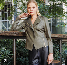 Load image into Gallery viewer, Olive Liquid Leather Jacket By Clara Sunwoo

