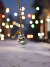 Load image into Gallery viewer, Gold Pearl Snowman Necklace
