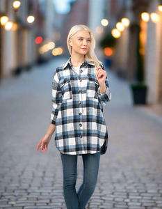 Plaid Button Up Jacket in Blue or Black