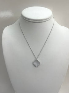 Rhodium Mother of Pearl Crystal Clover Necklace