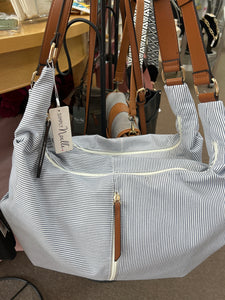 Misty Blue Striped Boho Bag