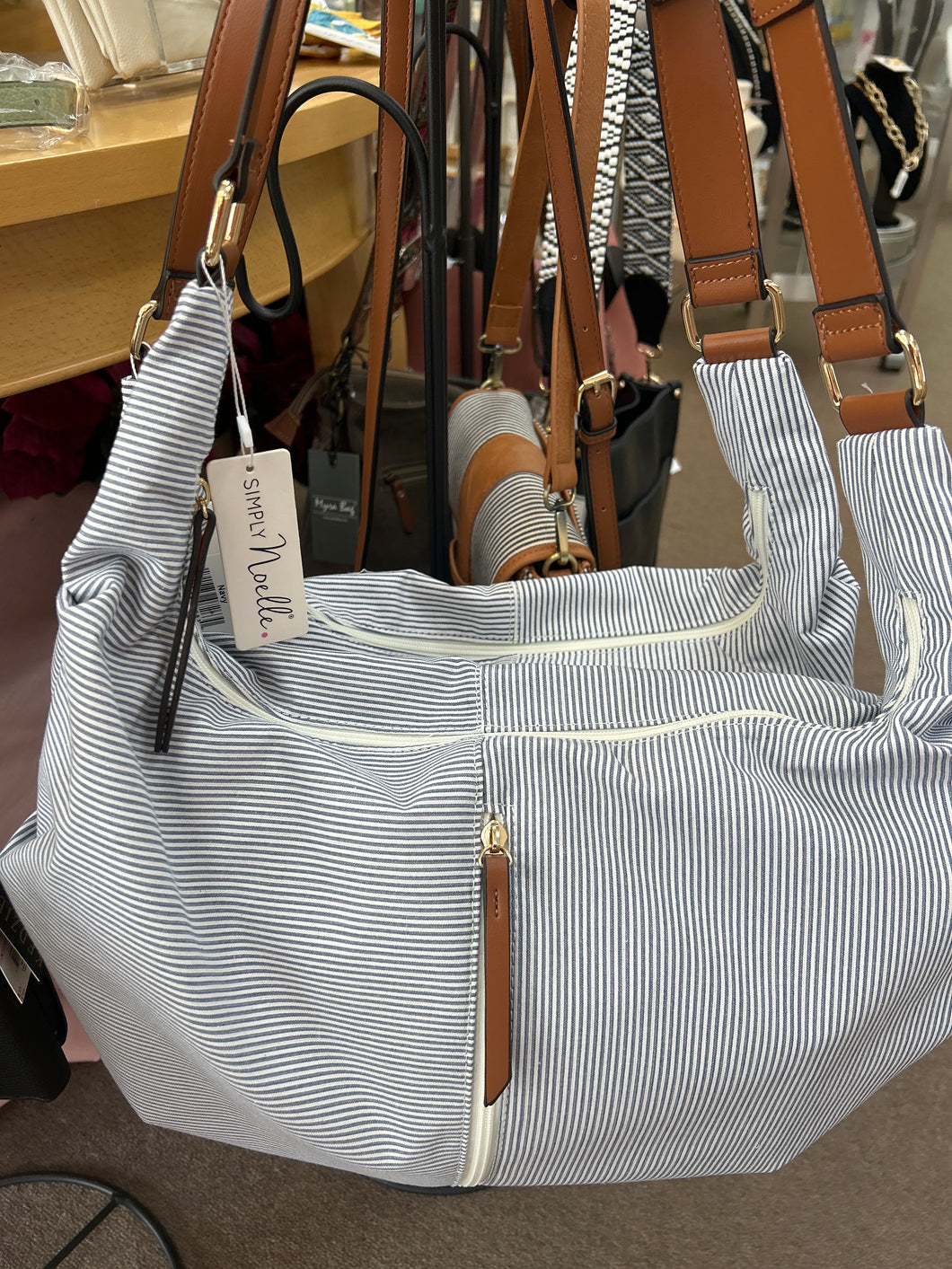 Misty Blue Striped Boho Bag
