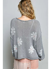 Load image into Gallery viewer, Gray with Daisies Crochet Knit Top
