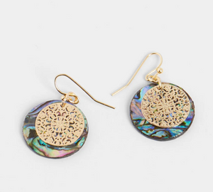 Abalone Circles with Gold Design Earrings