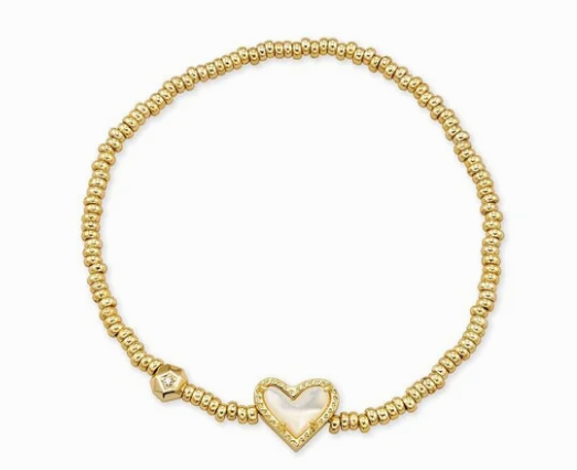 Ari Heart Gold Ivory Mother of Pearl Stretch Bracelet