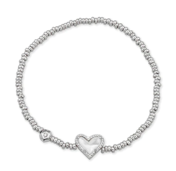 Ari Heart Rhodium Ivory Mother of Pearl Stretch Bracelet