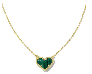 Kendra Scott Gold Ari Heart Necklace In Green Malachite