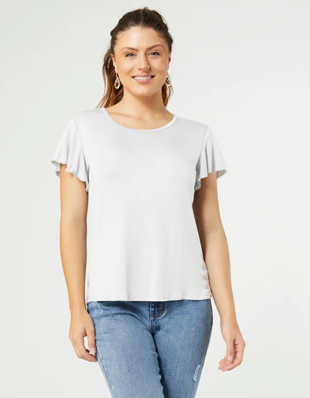 Avery Flutter Sleeve Tee - White