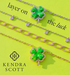 Kendra Scott Silver Clover Pendant Necklace Lime Green Magnesite