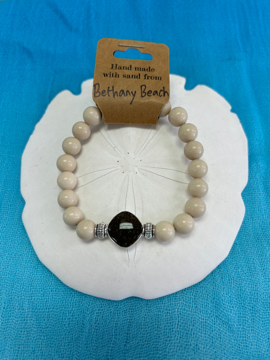 Natural Stone Bracelet with Beach Sand from Bethany Beach, DE