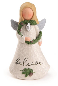 Believe Angel with Wreath Figurine