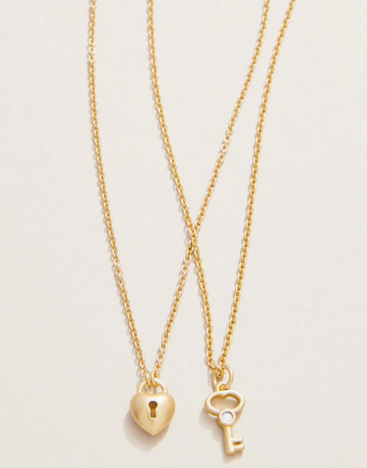 Best Friends Heart/Key Gold Necklace 2 pc set - Sea La Vie