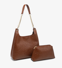 Load image into Gallery viewer, Birch Vegan Gloss Shoulder Bag in Cognac Brown
