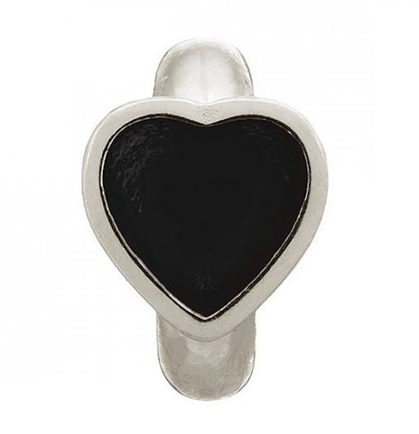 Black Enamel Heart Silver Charm