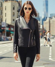 Load image into Gallery viewer, Black Liquid Leather Drape Neck Jacket by Clara Sunwoo
