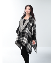 Load image into Gallery viewer, Plaid Collared Button Wrap/Shawl in Black and White
