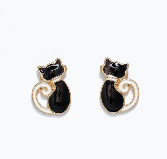 Black and Gold Cat Earrings