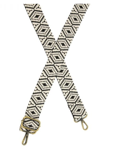 Black and White Diamond Woven Purse Strap