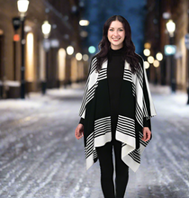 Load image into Gallery viewer, Striped Knit Wrap Black and White
