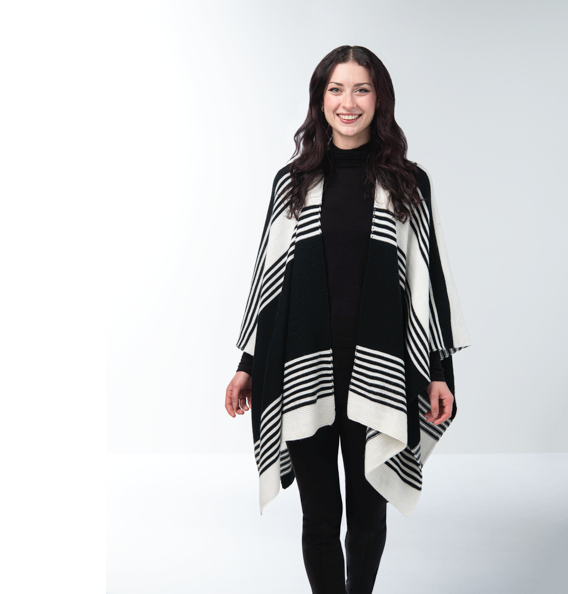 Striped Knit Wrap Black and White