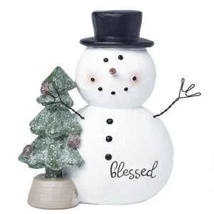 Blessed Frosted Snowman with Christmas Tree Figurine