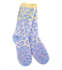 Blue Multi Leopard Cozy Crew Socks