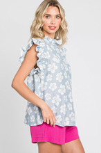 Load image into Gallery viewer, Chambray Ruffle Sleeve Top
