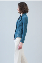 Load image into Gallery viewer, Blue Moss Liquid Leather Jacket by Clara Sunwoo--Silver Zipper
