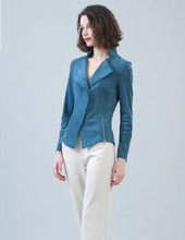 Load image into Gallery viewer, Blue Moss Liquid Leather Jacket by Clara Sunwoo--Silver Zipper
