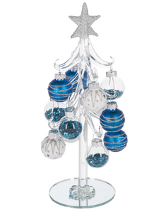 Blue and White Glass Christmas Tree with Ornaments