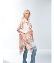 Load image into Gallery viewer, Plaid Collared Wrap in Apricot or Blush
