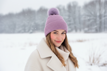 Load image into Gallery viewer, Powder Knit Ultra Soft Pom Hat Light Purple
