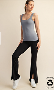 Gray Buttery Soft Fabric Square Neckline Sleeveless Tank Top