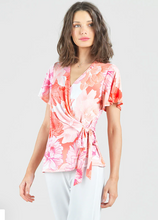 Load image into Gallery viewer, Faux Wrap Side Tie Top Sunset Petals by Clara Sunwoo
