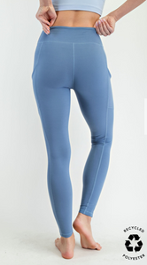 Buttery Soft Basic Leggings with Pockets Paradise Blue