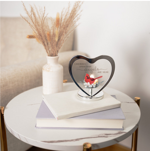 Cardinals Appear 5" Glass Heart Tea Light Holder