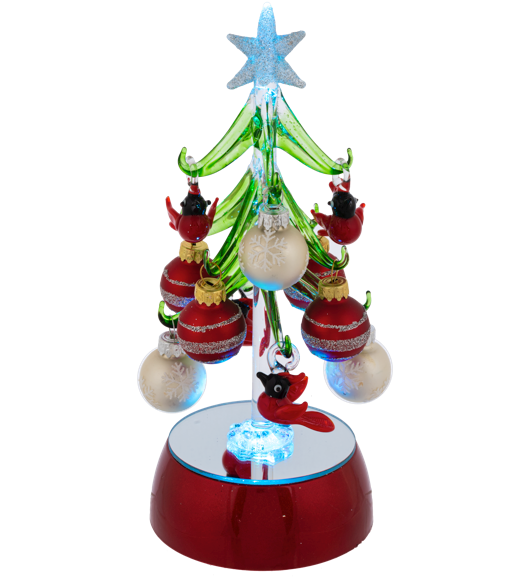 Light Up Christmas Tree with Cardinal Ornaments