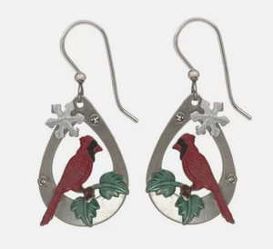 Cardinal in Tear Crystal Earrings