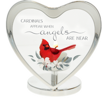 Load image into Gallery viewer, Cardinals Appear 5&quot; Glass Heart Tea Light Holder
