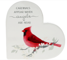 Load image into Gallery viewer, Cardinals Appear 5" Ceramic Heart Plaque
