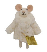 Load image into Gallery viewer, Christmas Fur Coat Mouse Felted Ornament 4.75 Inches High
