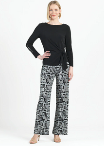 Pearl Cuff Side Waist Tie Top Black