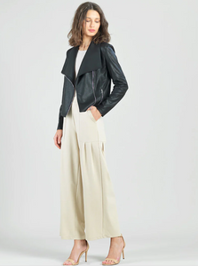 Black Liquid Leather Drape Neck Jacket by Clara Sunwoo