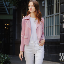 Load image into Gallery viewer, Clara Sunwoo Soft Suede Architectural Moto Jacket Mauve
